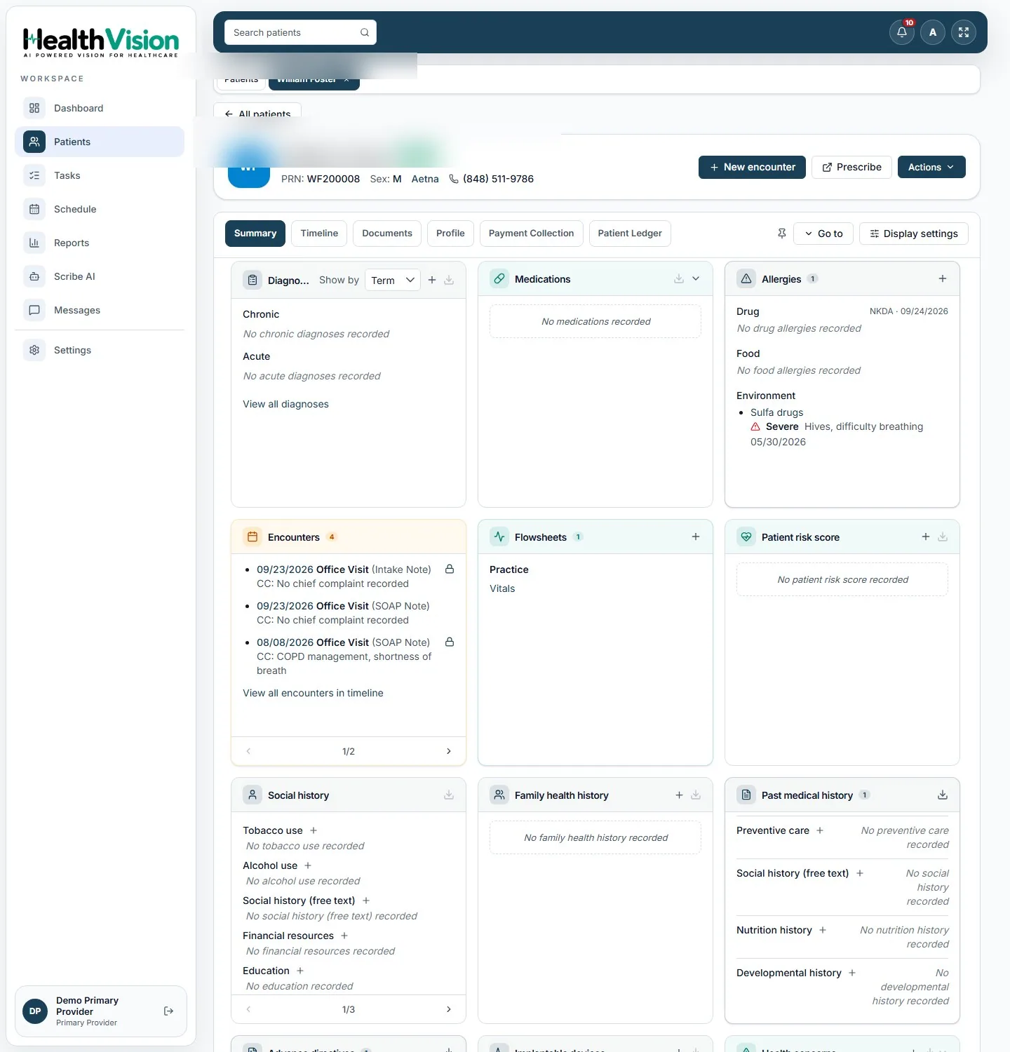 HealthVision patient summary interface