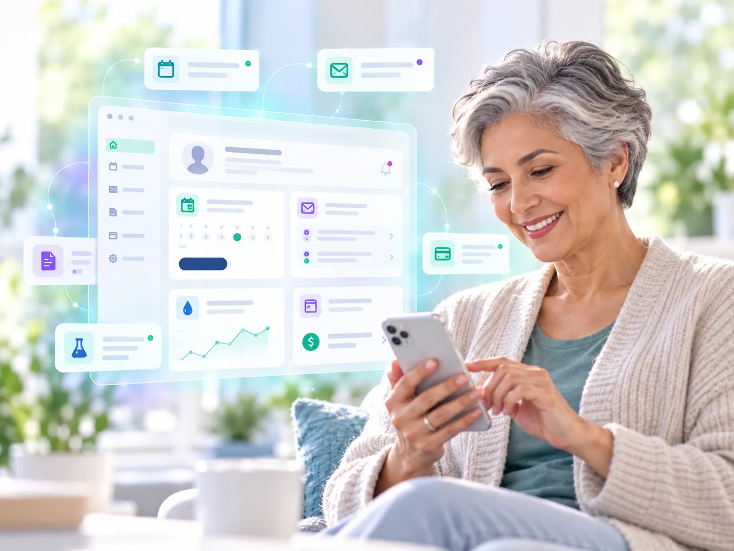 Patient using a mobile phone to manage healthcare information