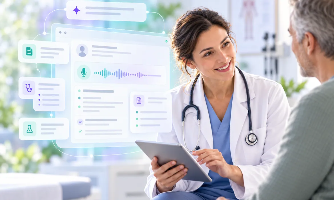 Physician in a supportive one-to-one healthcare consultation
